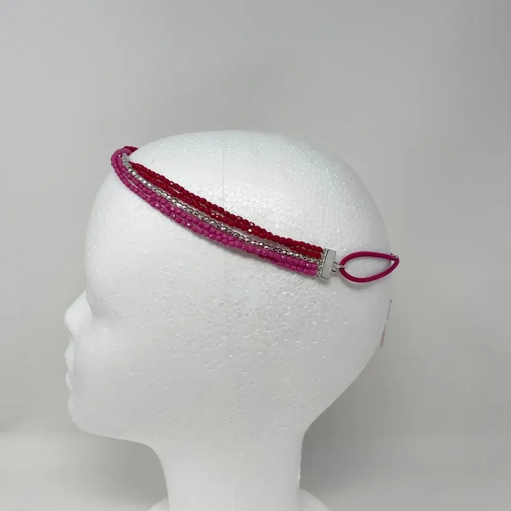 Vera‎ Bradley Beaded Stretch Headband Pink Swirls Silver 13925-179